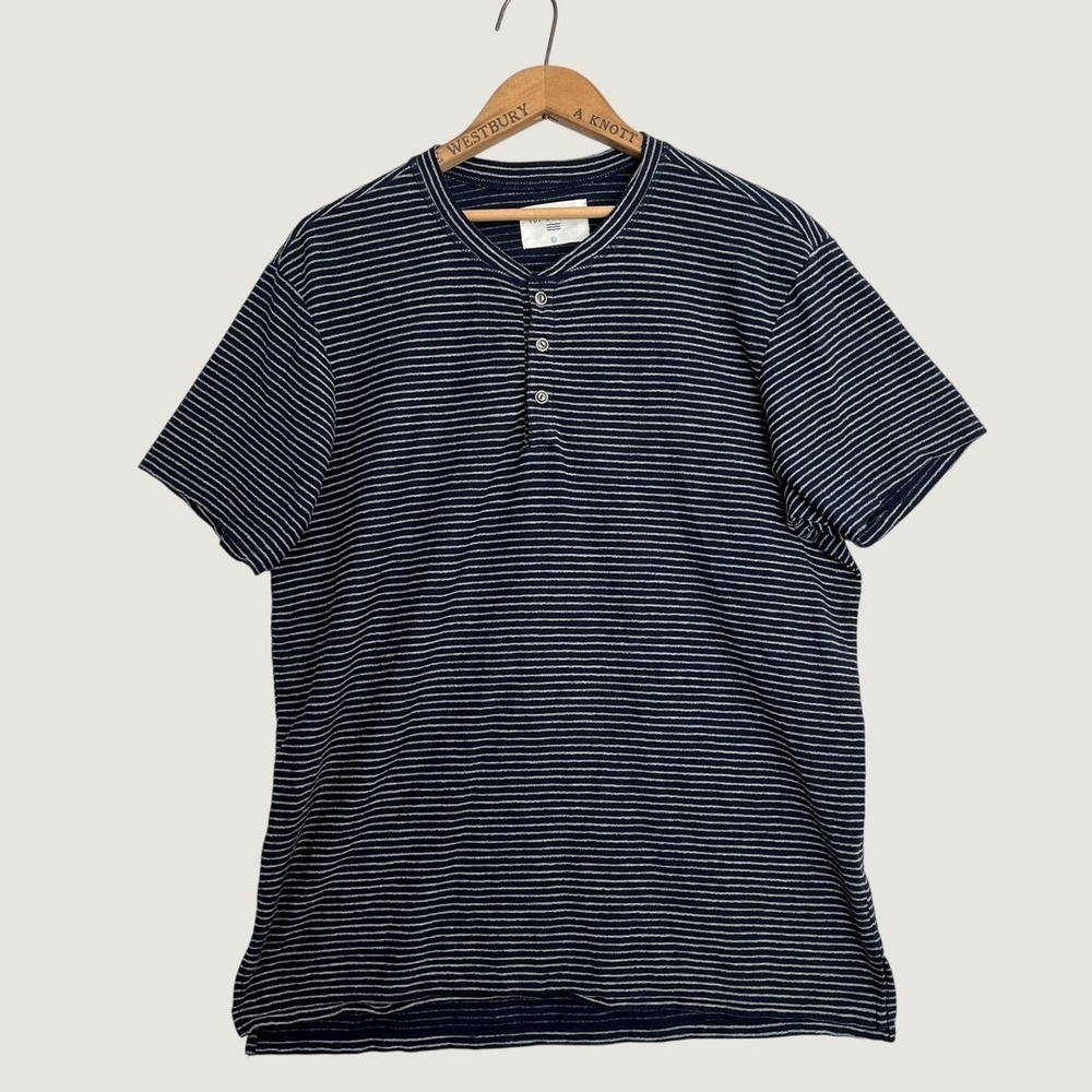 Sol Angeles Mens XL Navy Blue White Striped Short Sleeve Henley T-Shirt Made USA